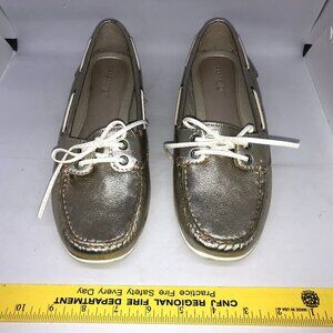 Sperry Gold Metallic Top Siders Boat Shoes w/White Tie Women's 10M